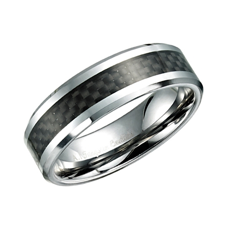 Tungsten Ring with Dark Carbon Fiber Inlay - Click Image to Close